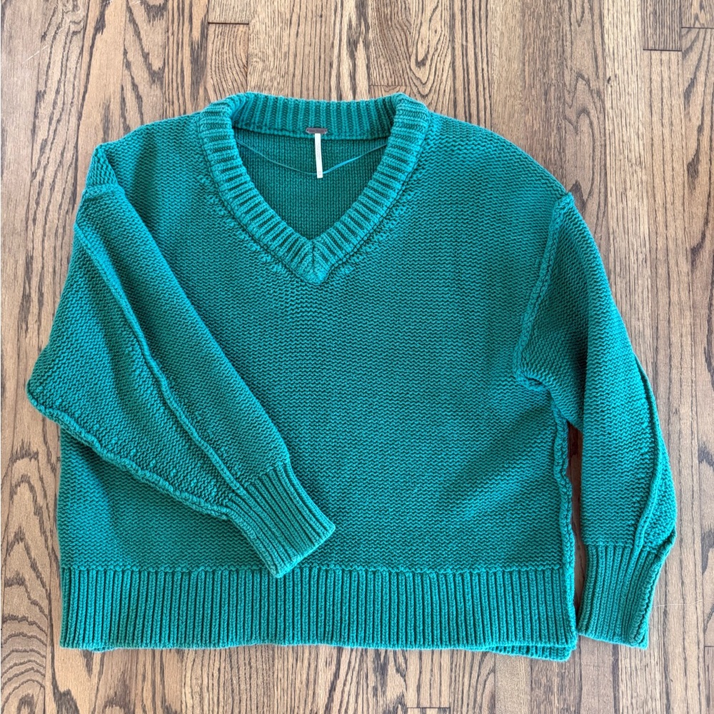 Free People V-Neck Cotton Knit Sweater